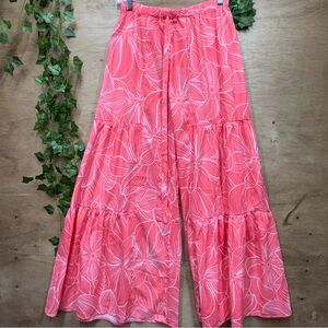 Floral Wide-Leg Pants in Coral and White